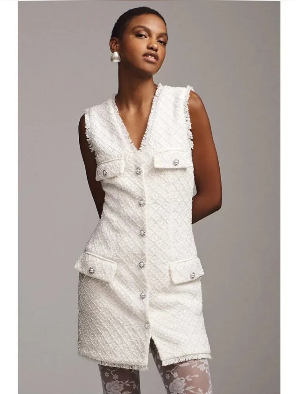 Anthropology ELLA White Tweed Sleeveless Mini Dress